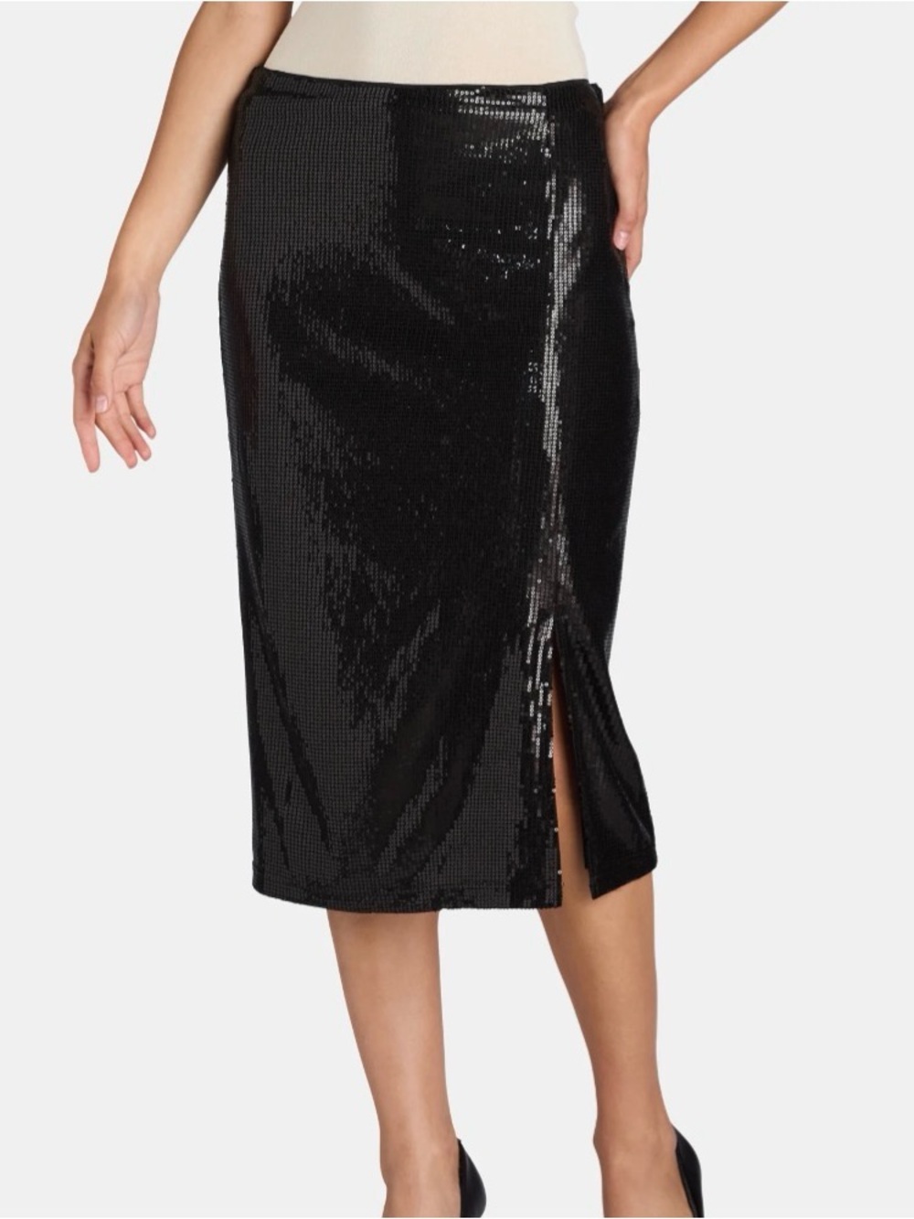 NWT Time and Tru‎ Black Sequin Pencil Midi Skirt Small